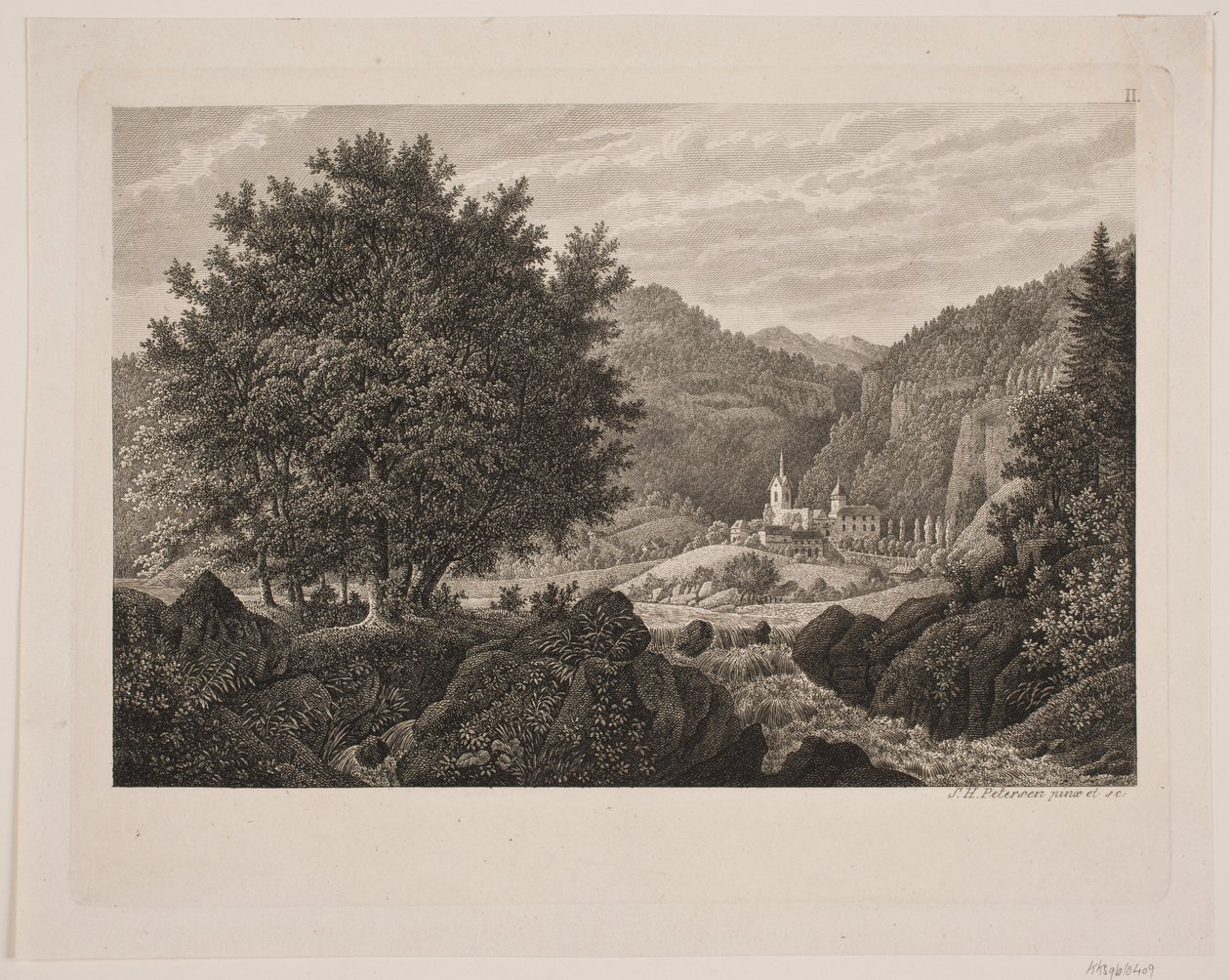 Paesaggio montano con una chiesa da Søren Henrik Petersen