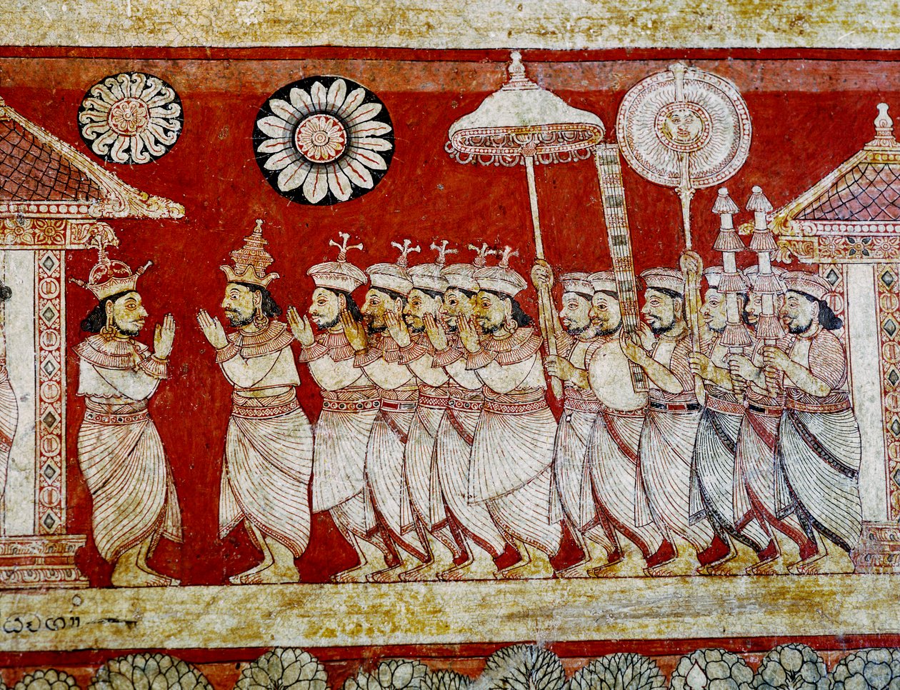 Dettaglio di pittura murale nel Tempio Degaldoruwa Vihraya da Sri Lankan School