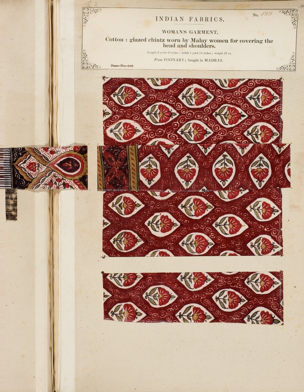 Campione di chintz lucido in cotone da Poonary, acquistato a Madras, da The Collection of the Textile Manufacturers of India, di John Forbes Watson, pubblicato nel 1866 da Sri Lankan School