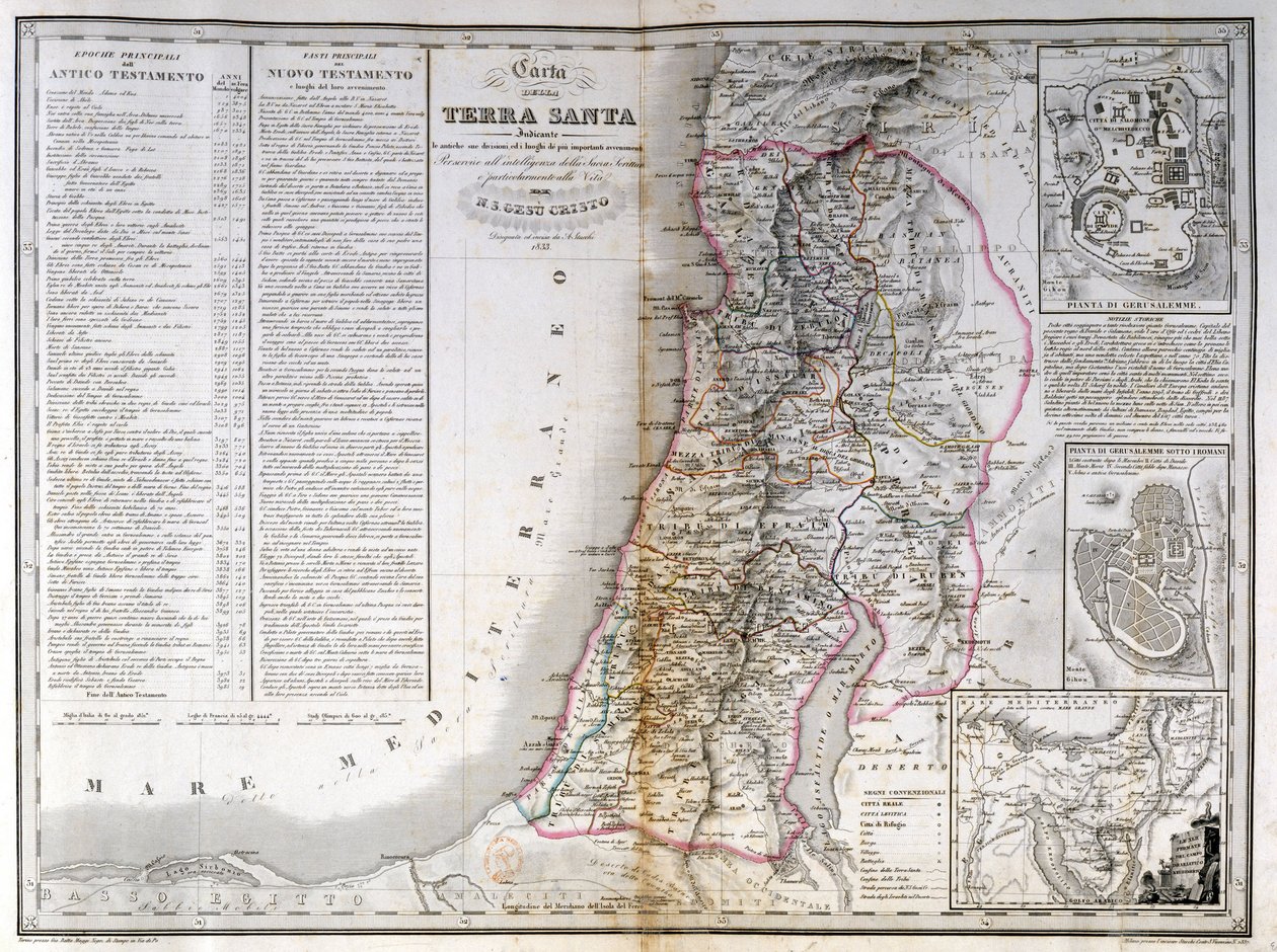Mappa della Palestina che mostra anche i confini di ogni tribù. A. Stucchi da Stanislao Stucchi