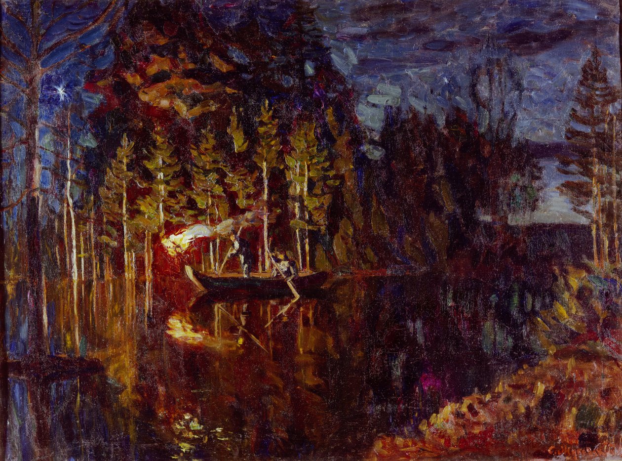 Pesca notturna con la lancia in primavera da Stanislav Julianovic Zukovskij