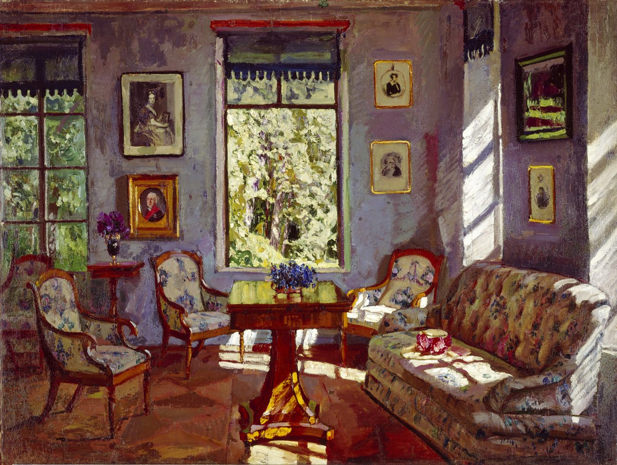 Il salotto nella Manor House Rozhdestveno, 1916 da Stanislav Julianovic Zukovskij