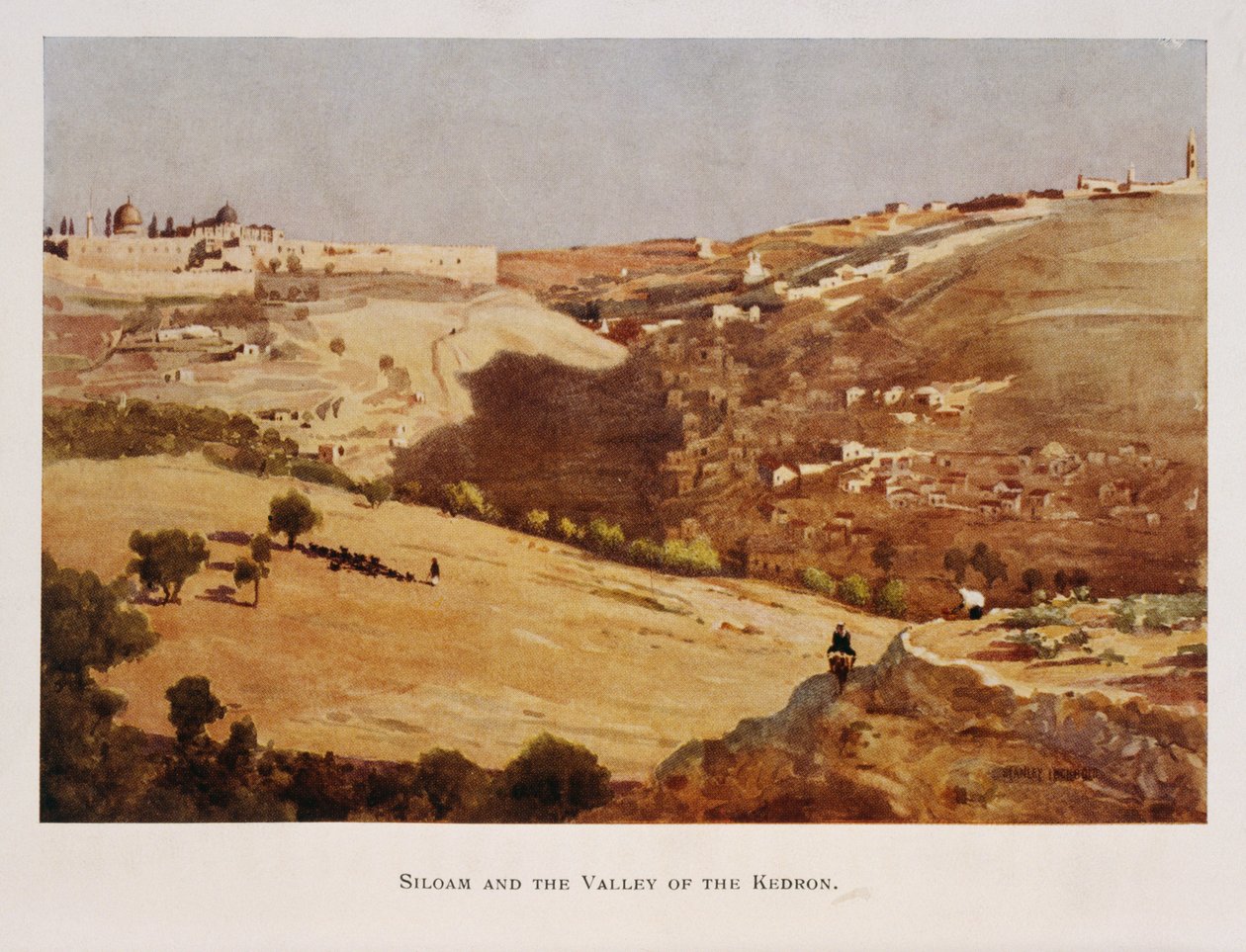 Acquerello di Stanley Inchbold, che raffigura la Valle del Cedron, a Gerusalemme, Palestina 1906 da Stanley Inchbold