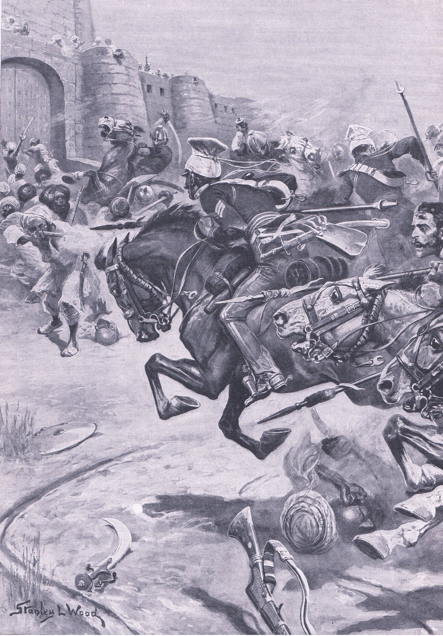 I 16º Lancieri e il Cavallo di Skinner spingono i Jat a Bharatpur; dicembre 1825, illustrazione da British Battles on Land and Sea, 1915 da Stanley L. Wood