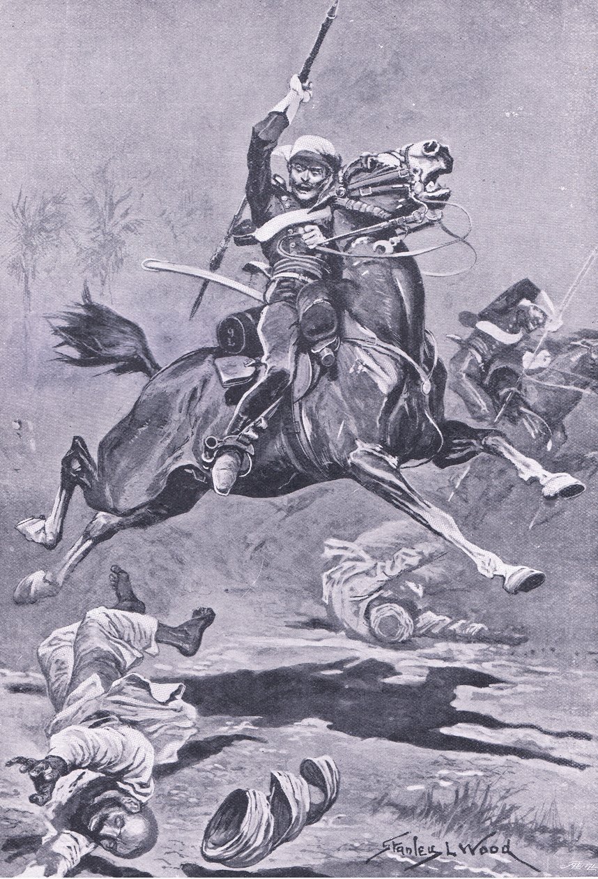 I 9th Lancers a Delhi, 1857, illustrazione da British Battles on Land and Sea, 1915 da Stanley L. Wood
