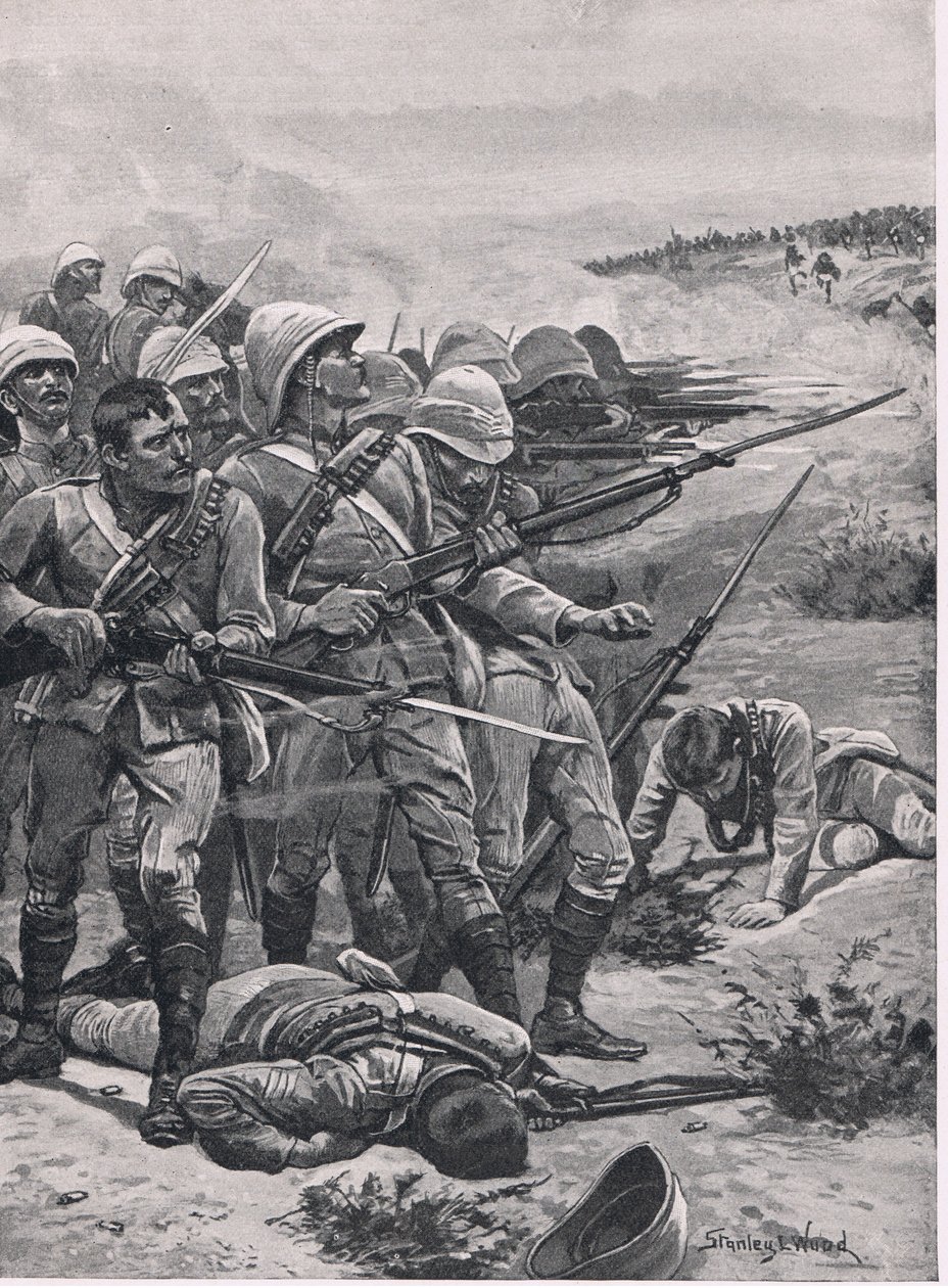 La piazza di ABU-Kru, 19 gennaio 1885, illustrazione da British Battles on Land and Sea, 1915 da Stanley L. Wood