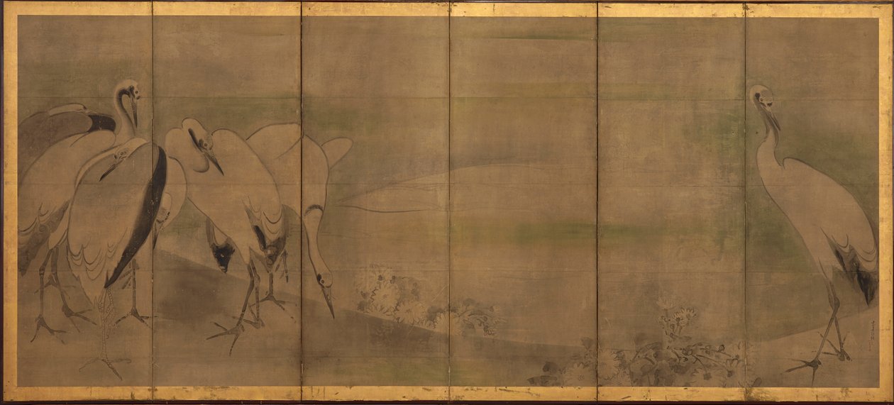 Gru e crisantemi, periodo Momoyama o Edo da Sôtatsu