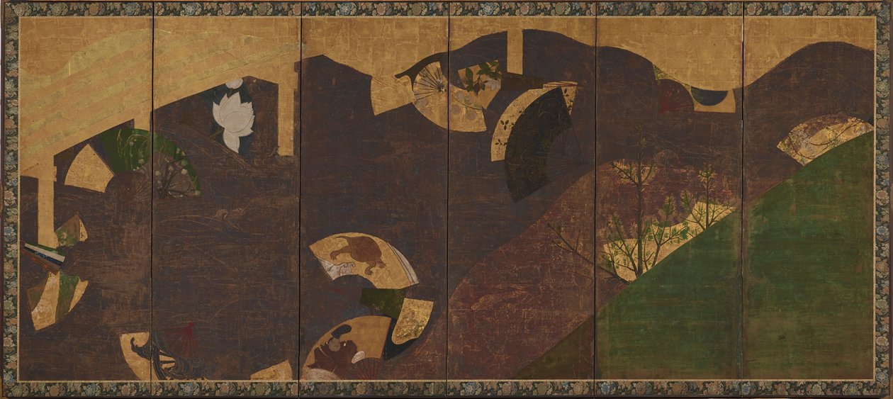 Viti di edera, ponti e ventagli galleggianti, periodo Momoyama o Edo da Sôtatsu