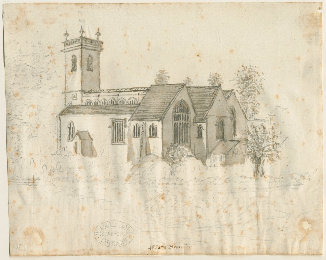 Chiesa di Abbots Bromley (schizzo a matita con leggero lavaggio) da Stebbing Shaw