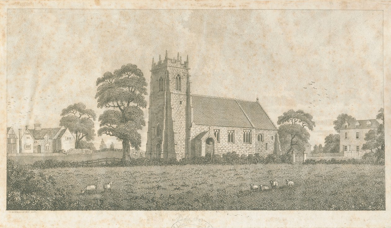 Chiesa di Adbaston: incisione a linee e puntini, nd [c 1800] da Stebbing Shaw