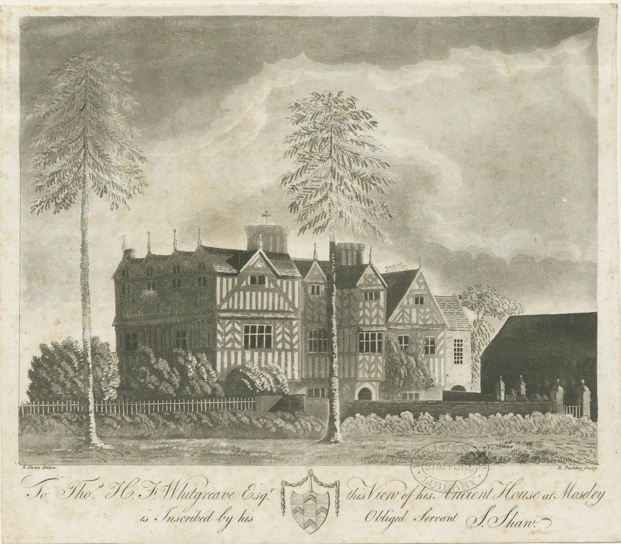 Bushbury - Moseley Old Hall: acquaforte, nd [18° sec] da Stebbing Shaw