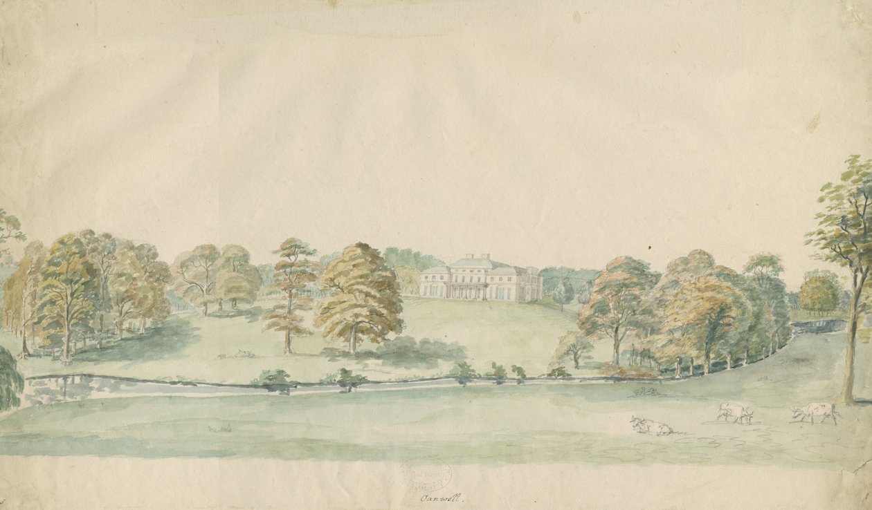 Canwell Hall: disegno a matita colorata, nd [1762-1802] da Stebbing Shaw