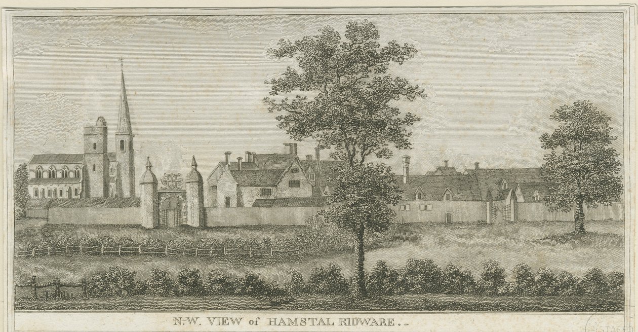 Hamstall Ridware - Chiesa e Casa Padronale: incisione, nd [1762-1802] da Stebbing Shaw