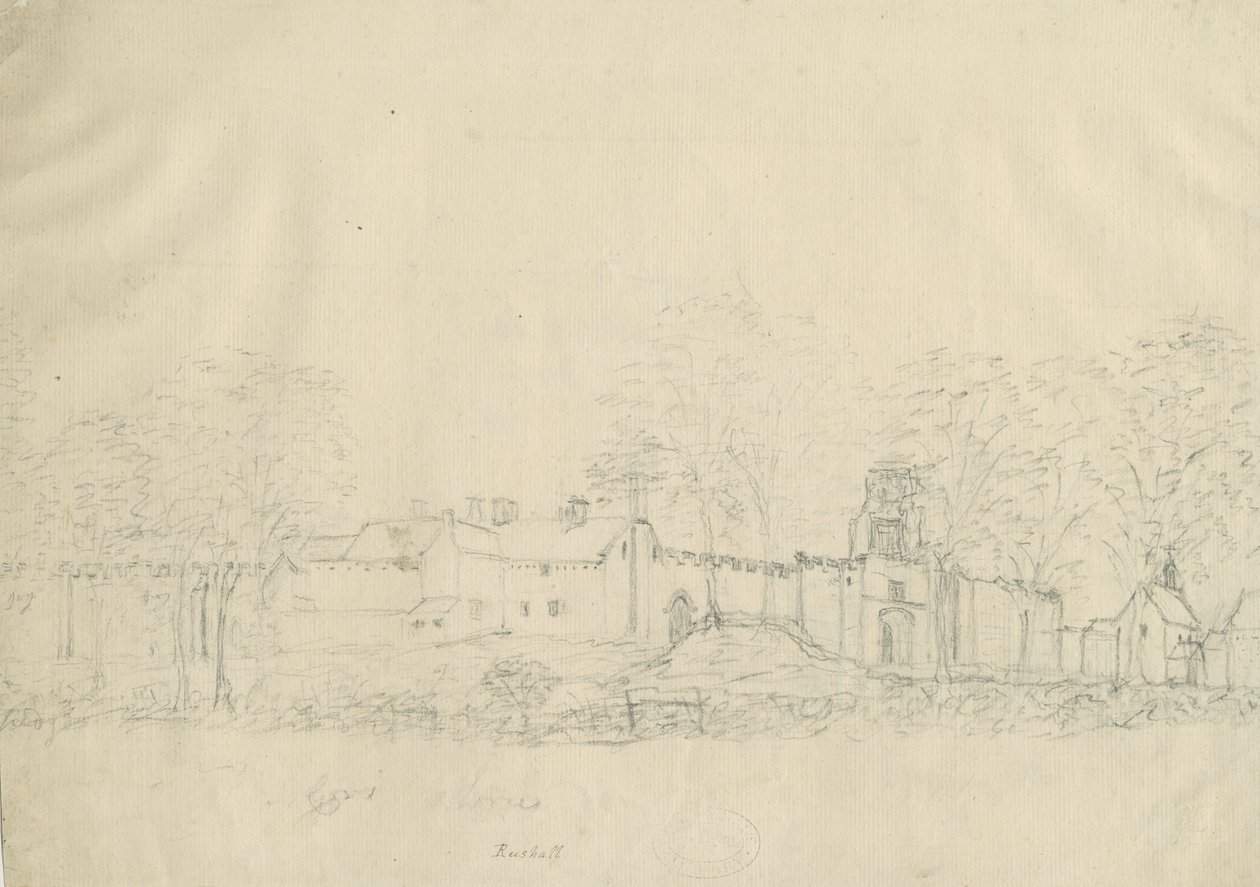 Castello/Hall di Rushall: disegno a matita da Stebbing Shaw