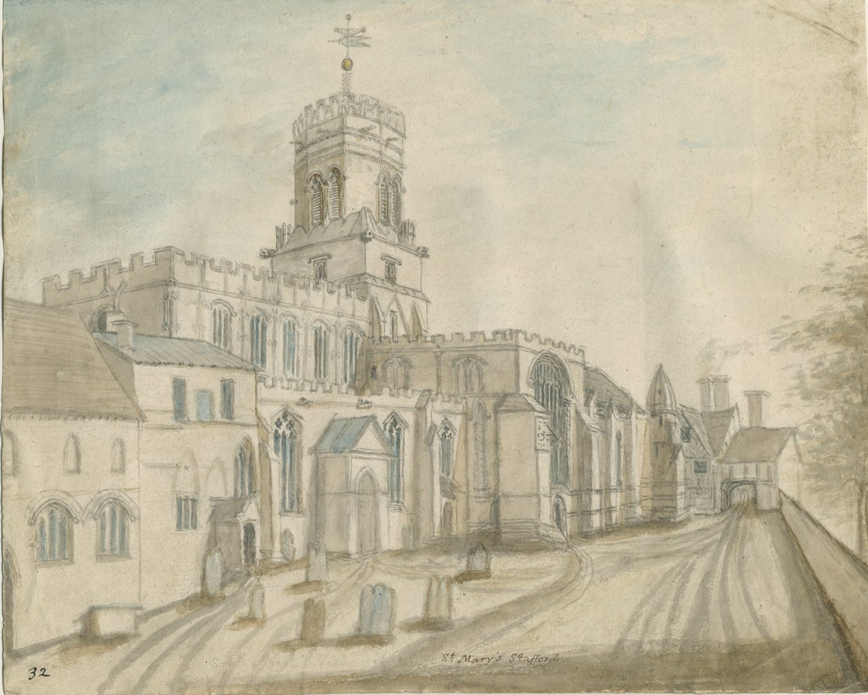 Stafford - Chiesa di Santa Maria: acquerello, nd [c 1790] da Stebbing Shaw