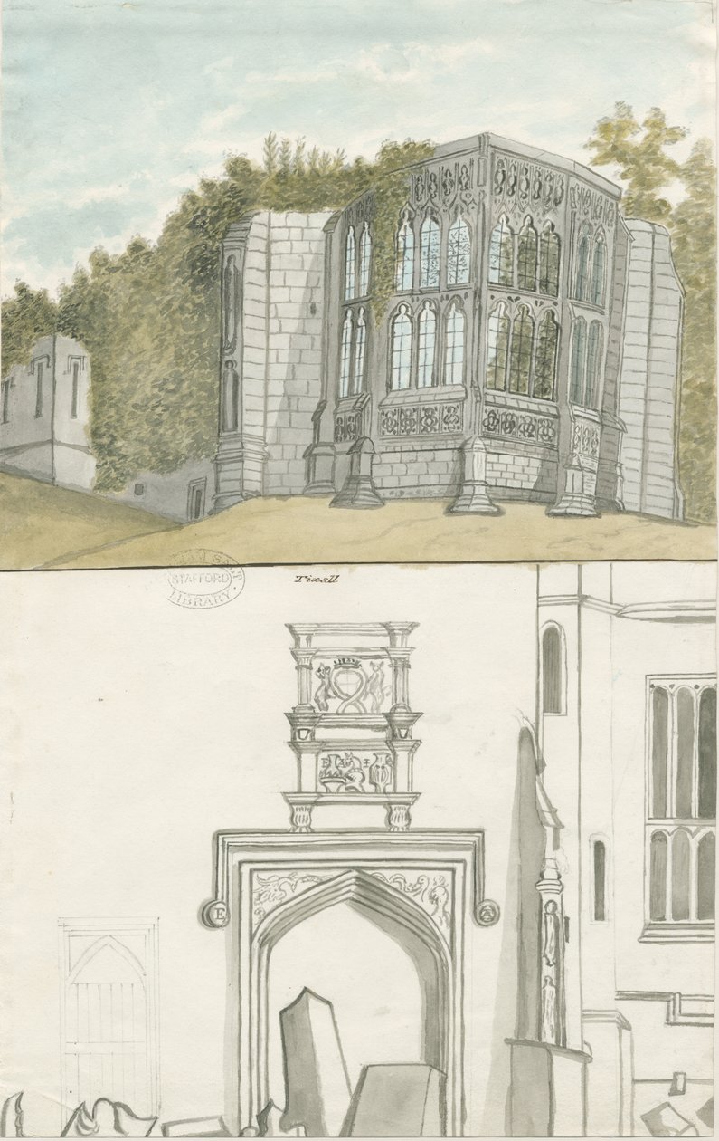 Tixall - Finestra Gotica e Antichità Araldiche da Stebbing Shaw