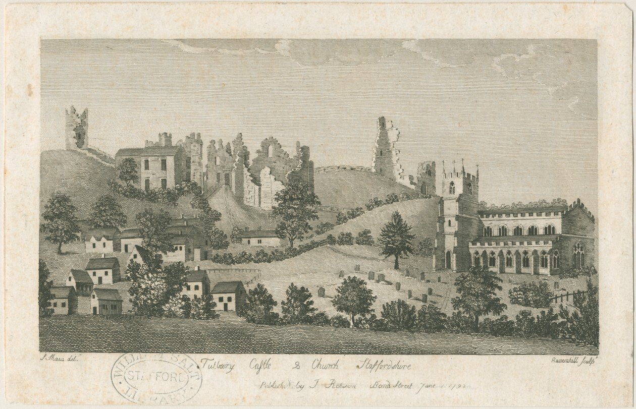 Castello e chiesa di Tutbury - Vista sud-est: incisione da Stebbing Shaw