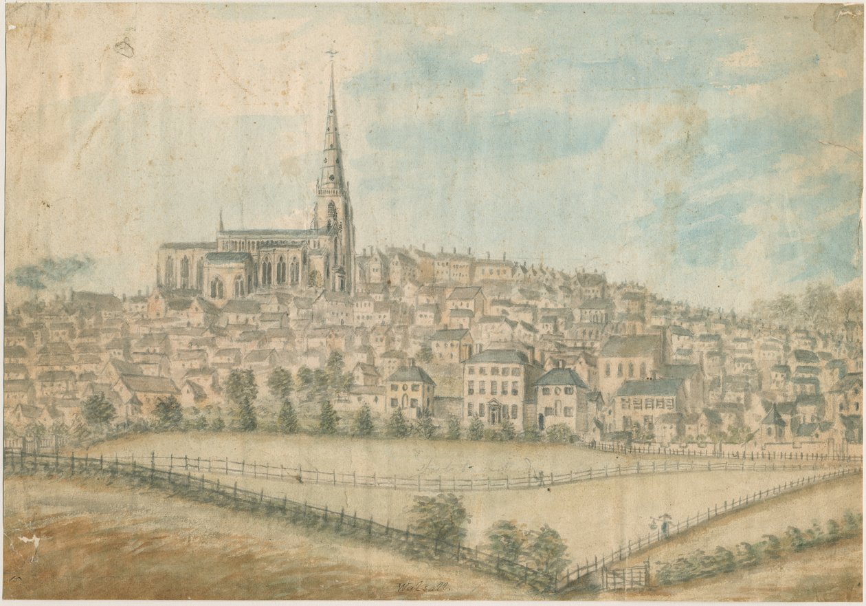 Walsall Town - Vista nord-ovest: acquerello, nd [c 1798] da Stebbing Shaw