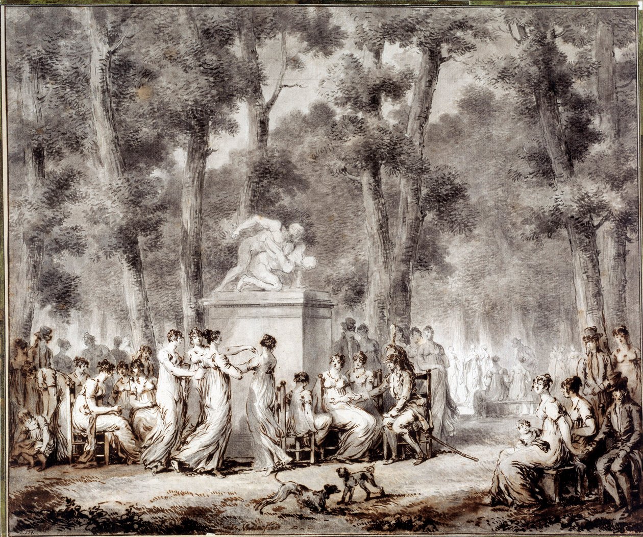 Vista della terrazza delle Tuileries nel 1807. Uscita mondiale al parco. Disegno di Jean Pierre Norblin De La Gourdaine (1745-1830) da Stefan Juliusz Norblin de la Gourdaine