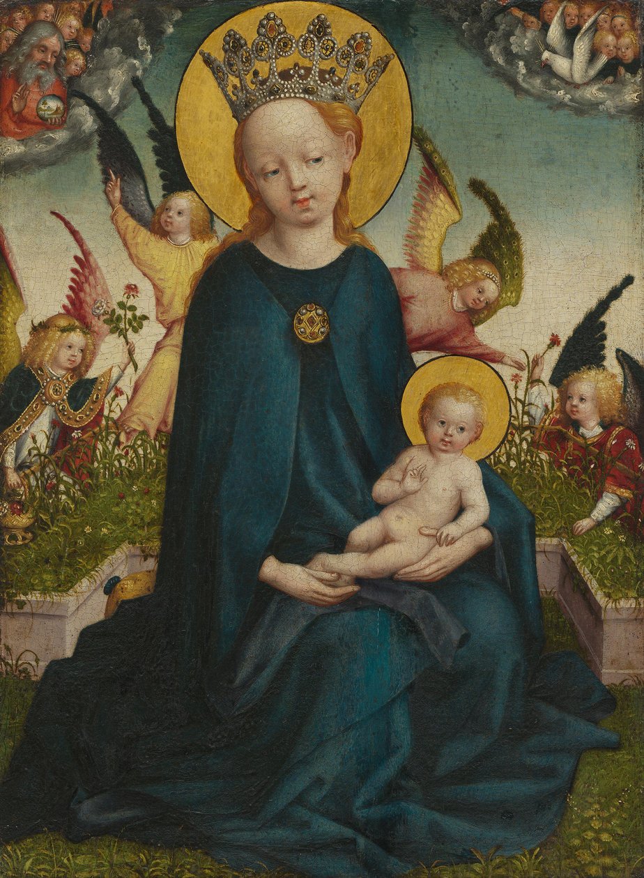 Maria con il Bambino Gesù davanti alla panca erbosa da Stefan Lochner