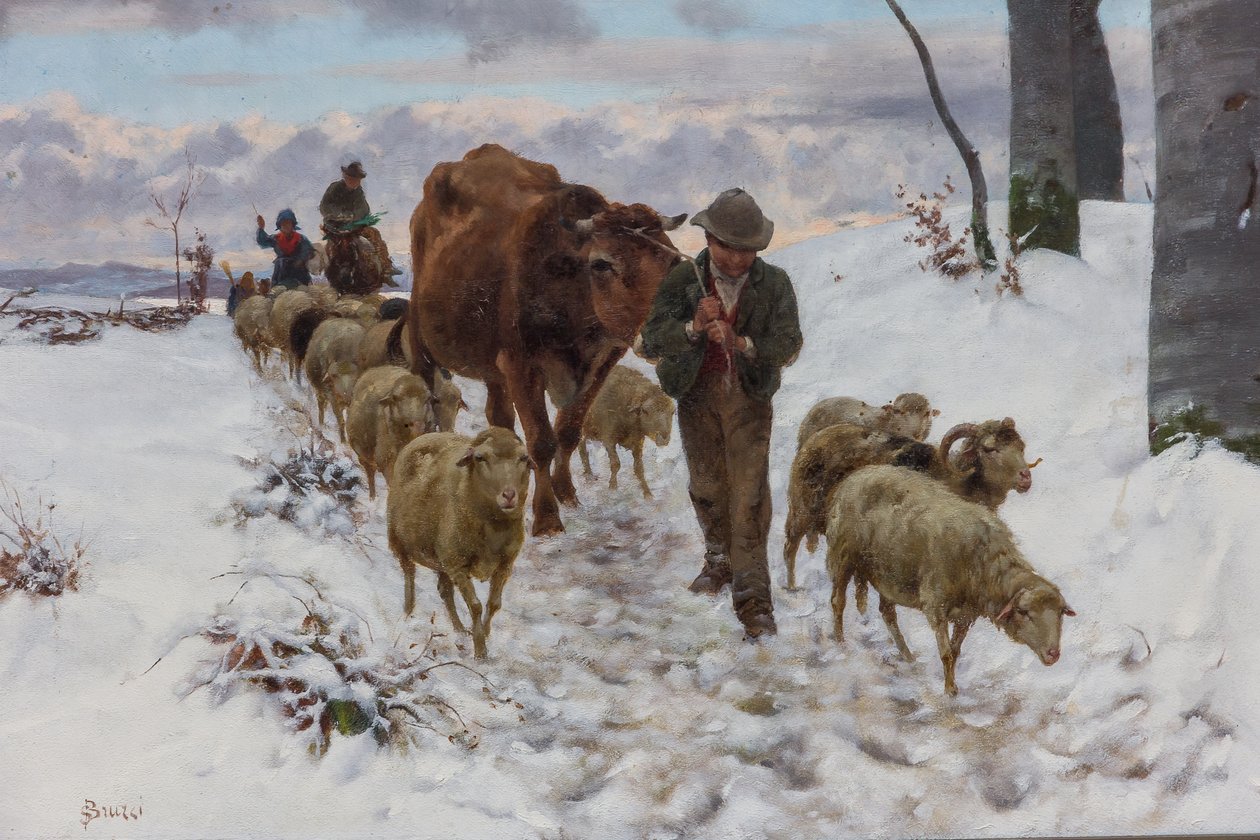 Ritorno dal mercato dopo la nevicata, prima del 1877 da Stefano Bruzzi