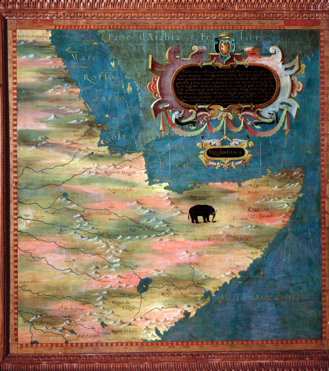 Africa orientale (Somalia ed Etiopia) Carta realizzata da Stefano Bonsignori (? -1589) cosmografo e pittore italiano. Intorno al 1581. Firenze, Palazzo Vecchio, Sala del Mappamondo da Stefano Buonsignori