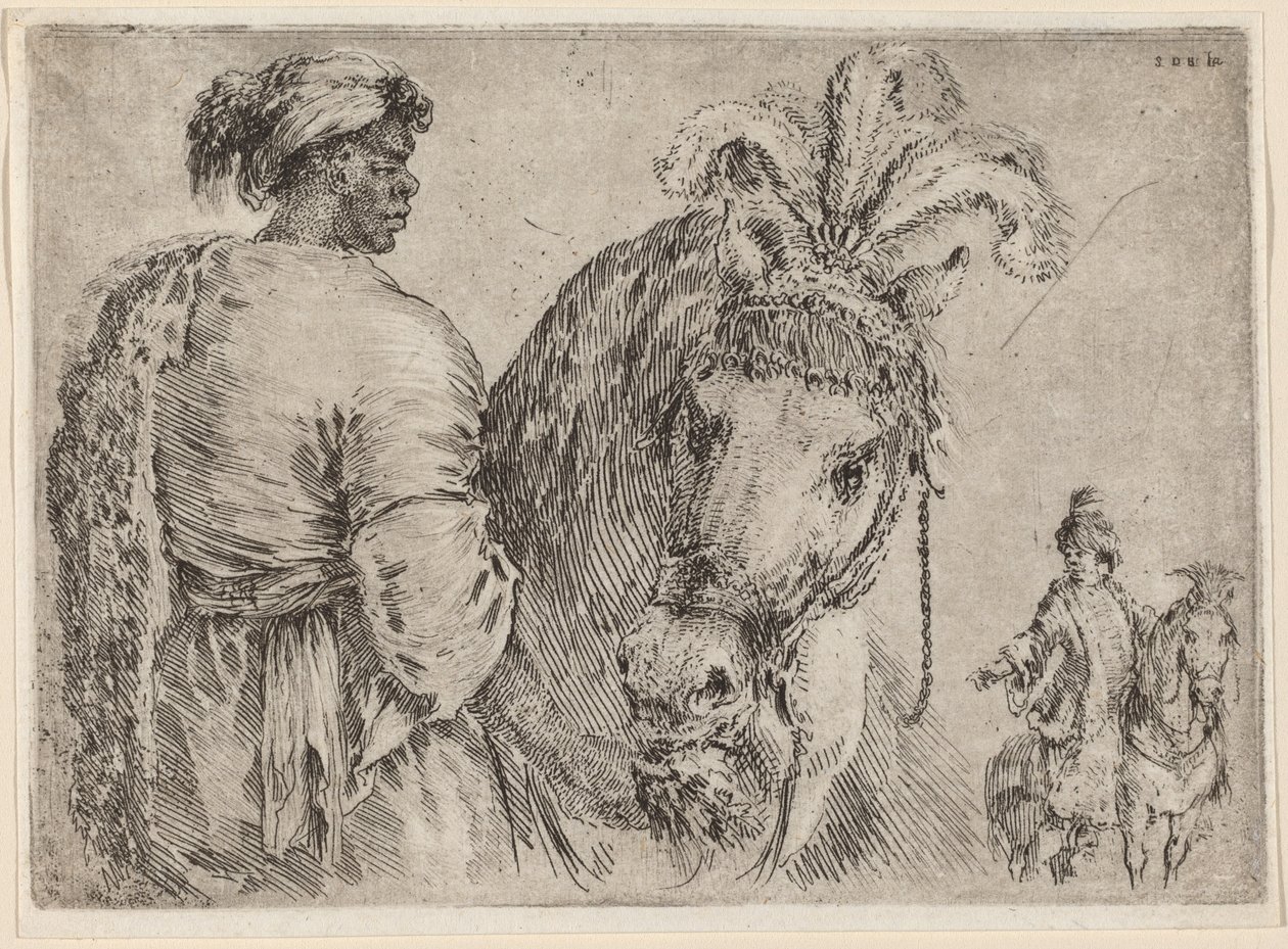 Un uomo nero che nutre un cavallo, probabilmente 1662 da Stefano della Bella