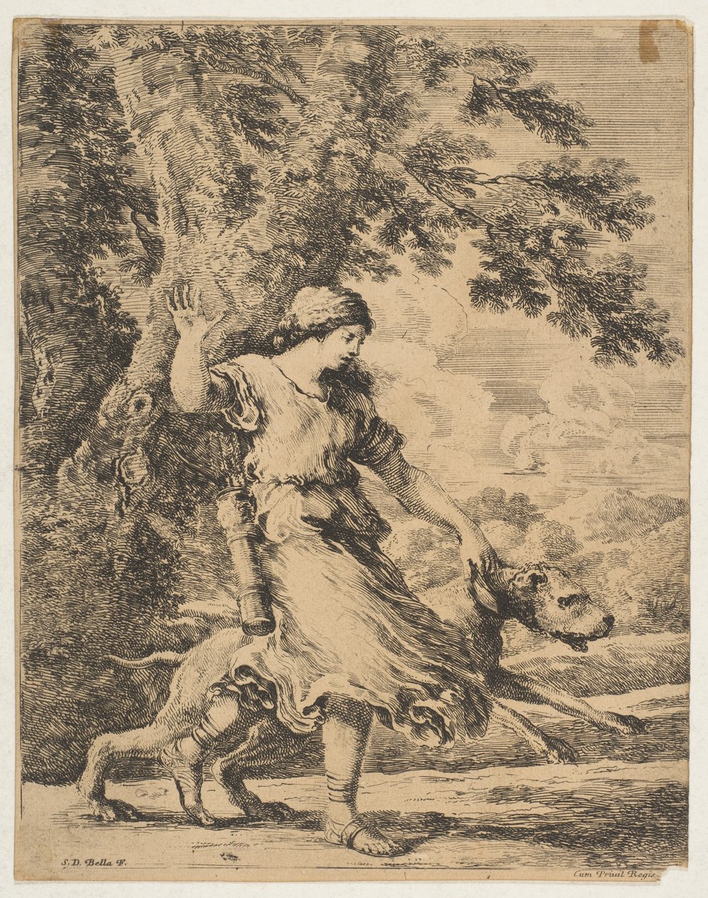 Una ninfa che tiene un grosso cane per il collare, ca. 1654 da Stefano della Bella