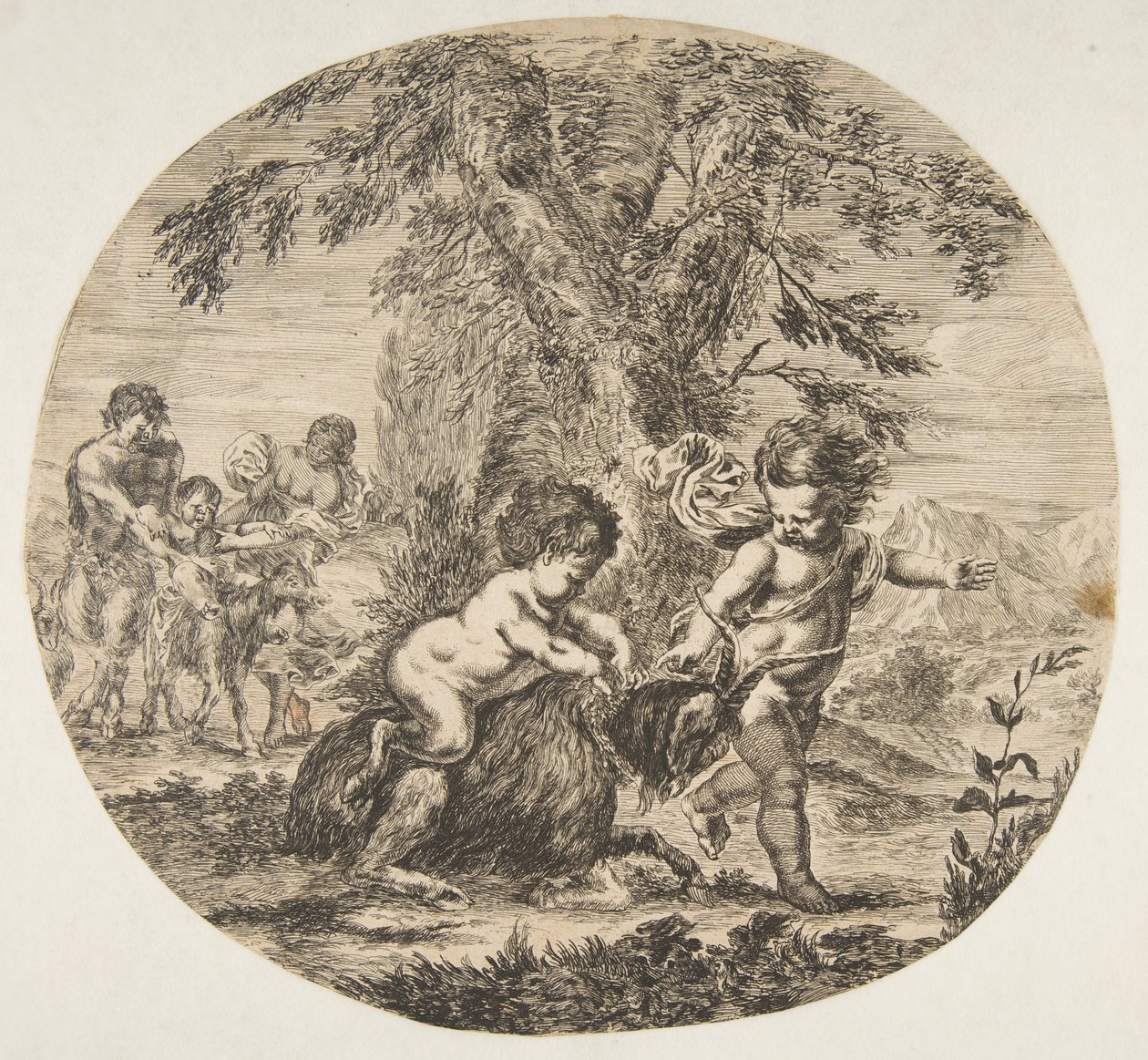 Un bambino e un satiro bambino che giocano con una capra, ca. 1657 da Stefano della Bella