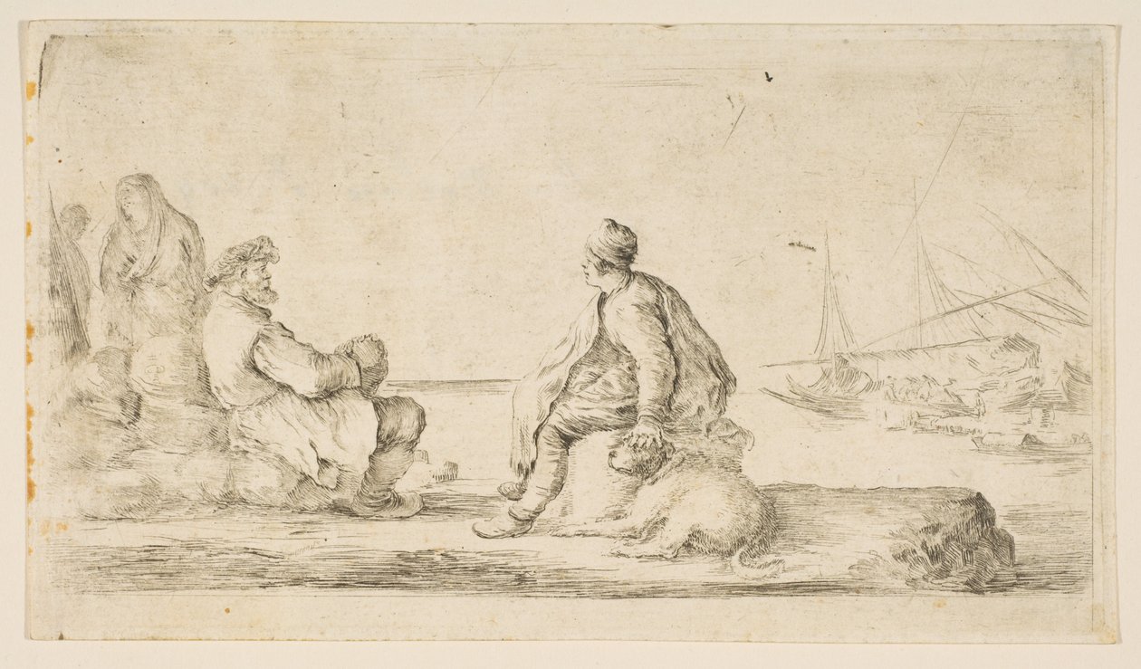 Un giovane marinaio e un vecchio seduti vicino al mare, XVII secolo da Stefano della Bella