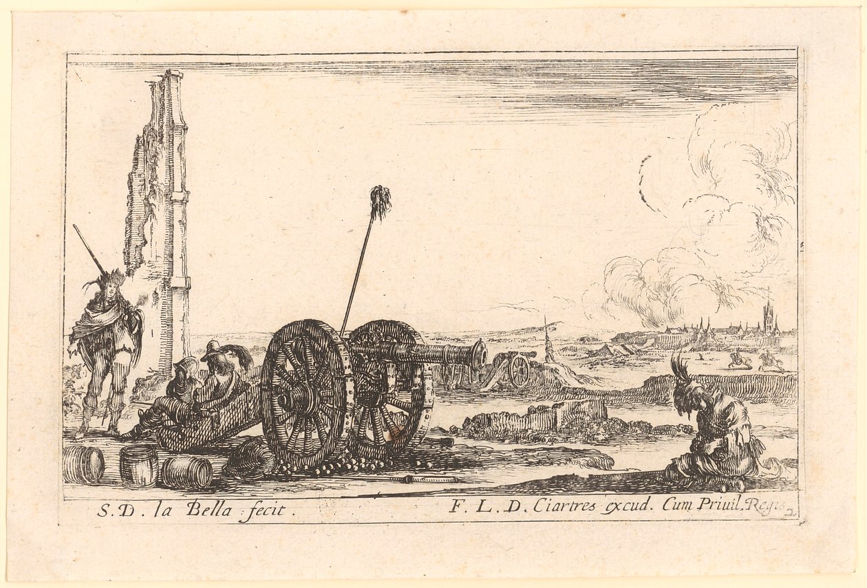 Postazione di artiglieria, foglio 2 della serie "Vari capricci militari" da Stefano della Bella