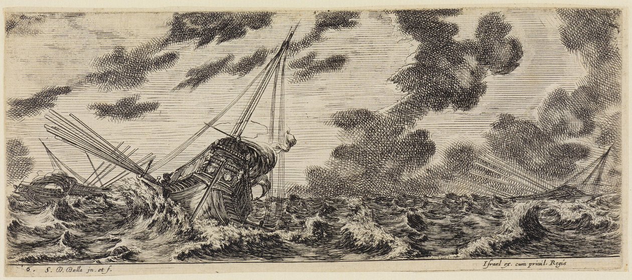 Carico di diverse navi (Divers embarquements): tre galee in tempesta da Stefano della Bella
