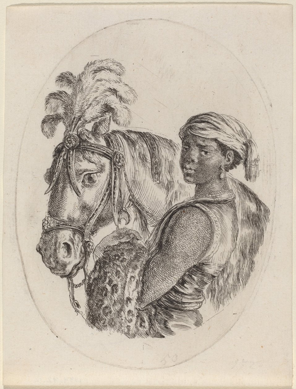 Groom nero con un cavallo arabo da Stefano della Bella