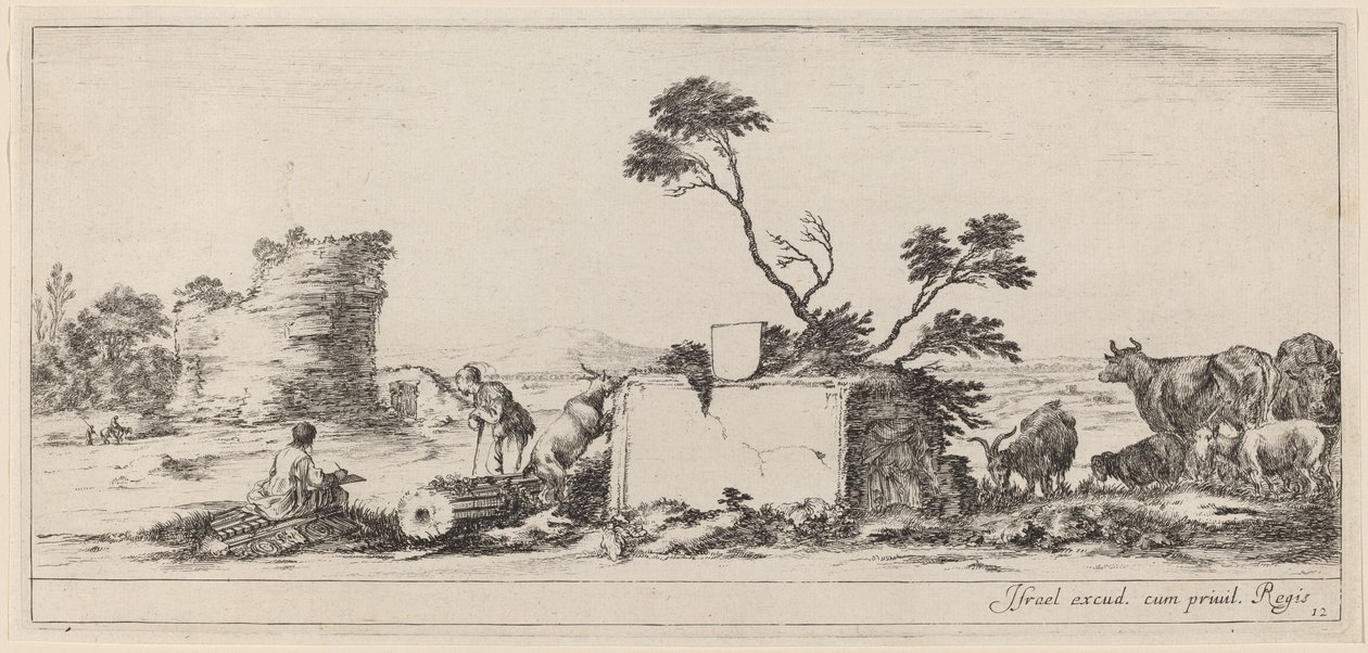 Scena di campagna con artista che disegna, entro il 1647 da Stefano della Bella
