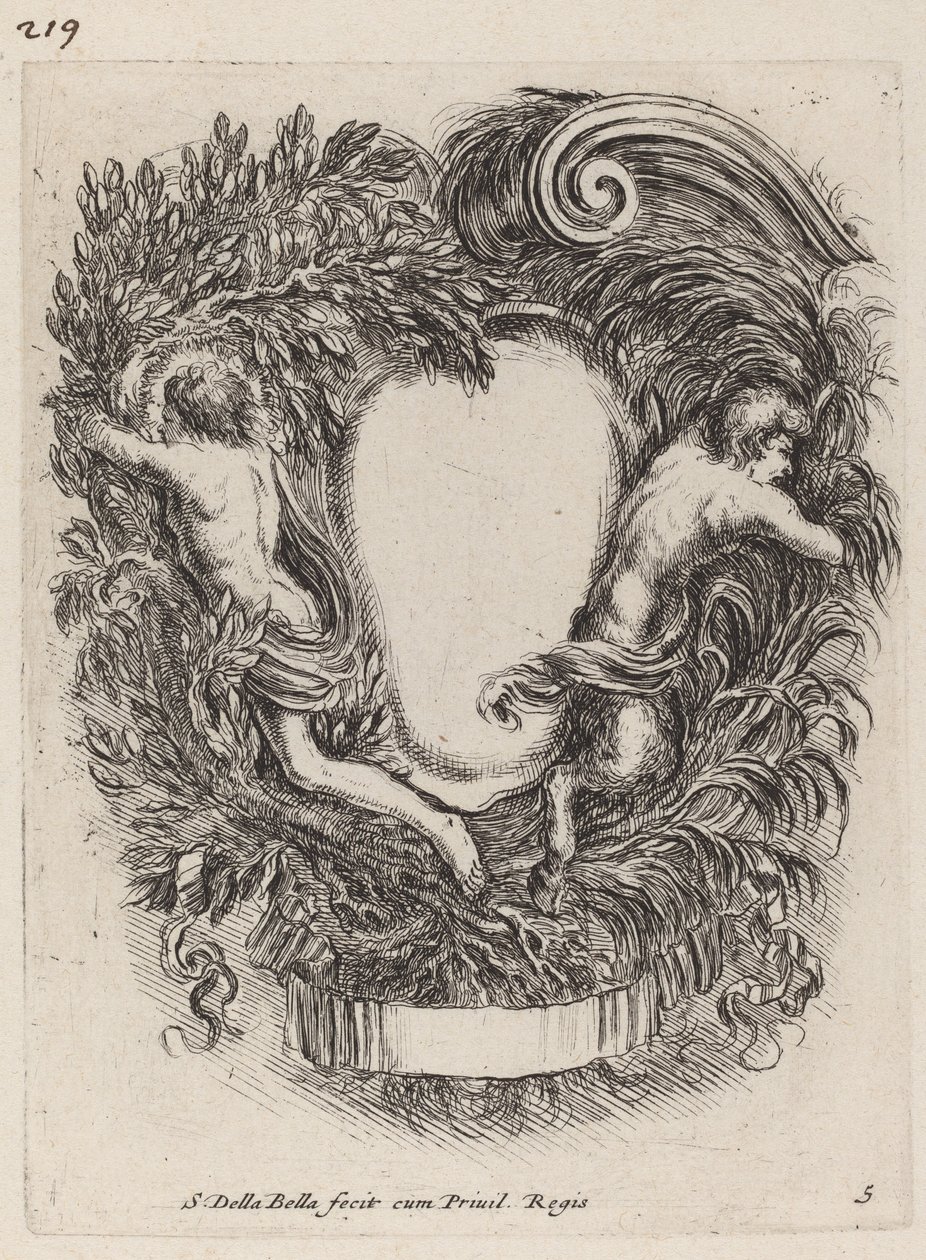 Cartiglio con Apollo e Pan da Stefano della Bella