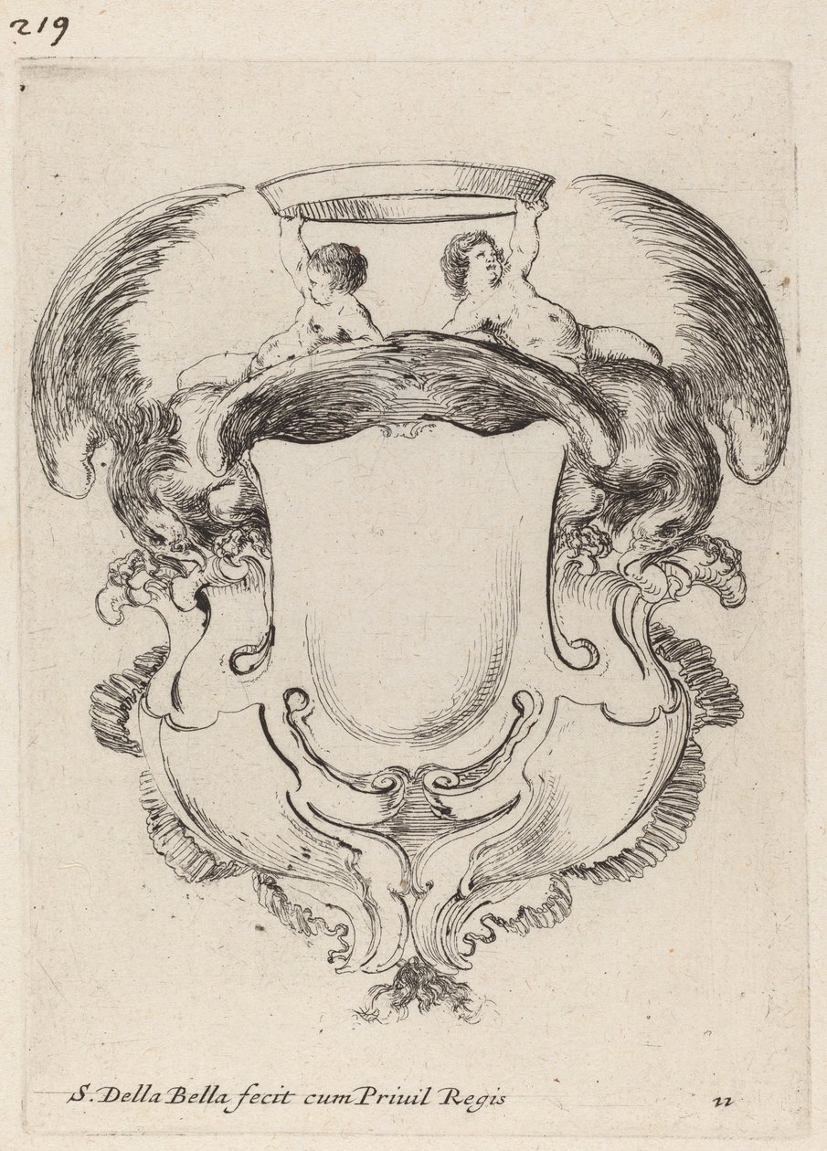 Cartiglio con aquile e due infanti che tengono una corona, 1647 da Stefano della Bella