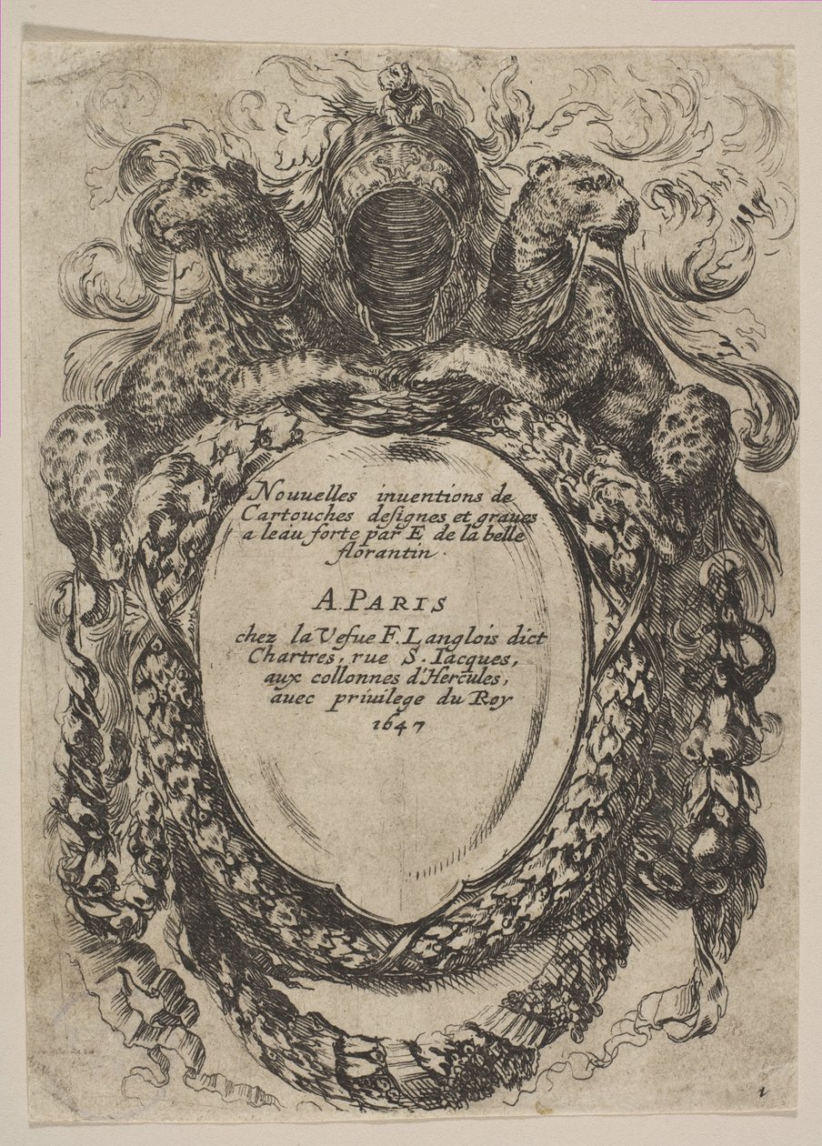 Cartouche con titolo: Nouvelles inventions de Cartouches, 1647 da Stefano della Bella