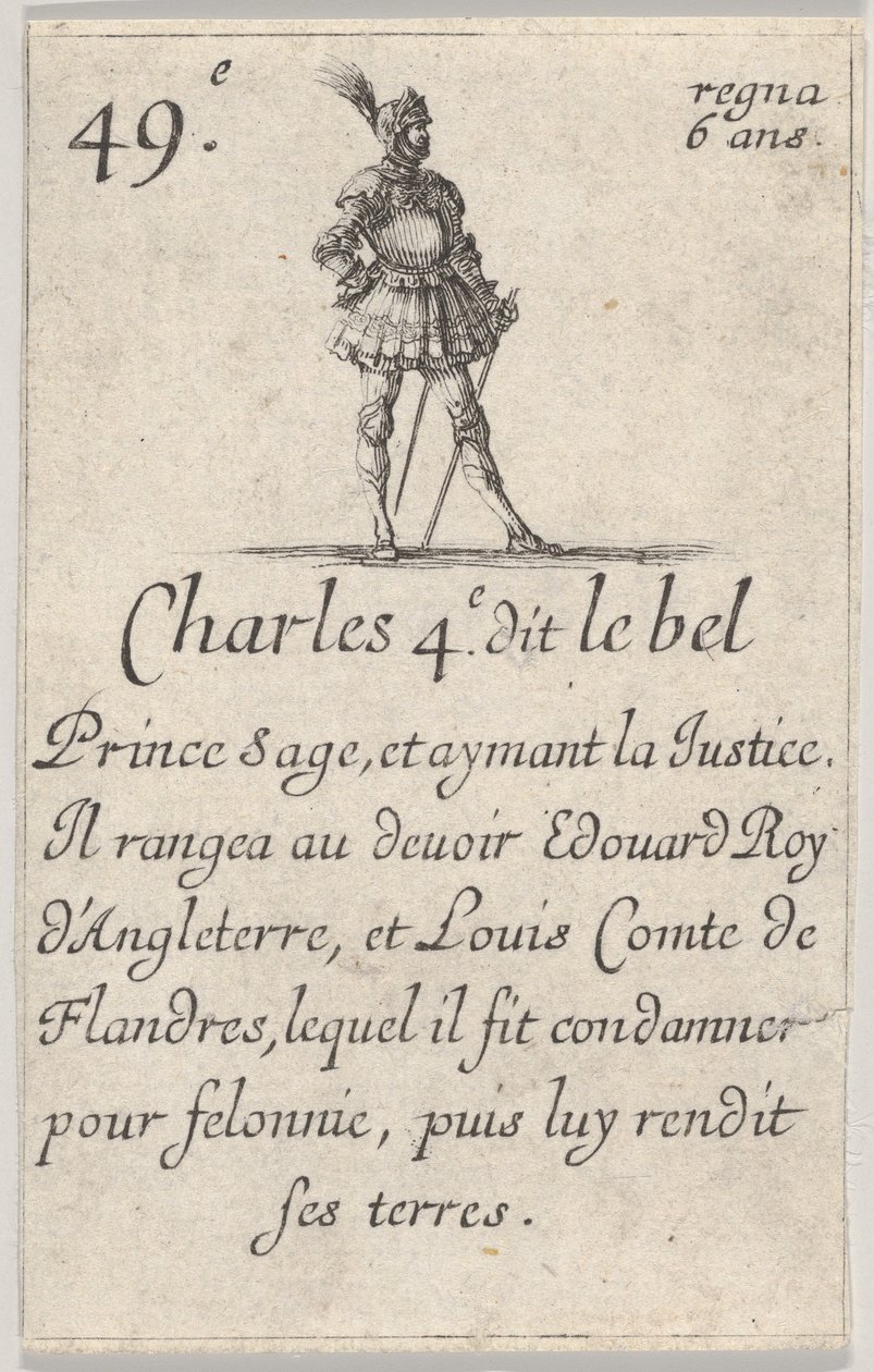 Carlo IV detto il Bello Principe saggio..., da Gioco dei Re di Francia Jeu des Rois..., 1644 da Stefano della Bella