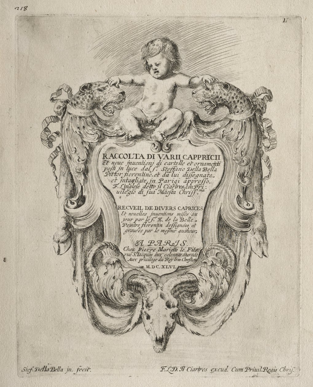 Collezione di vari capricci e nuovi disegni di cartigli e ornamenti: No 1, pagina del titolo da Stefano della Bella