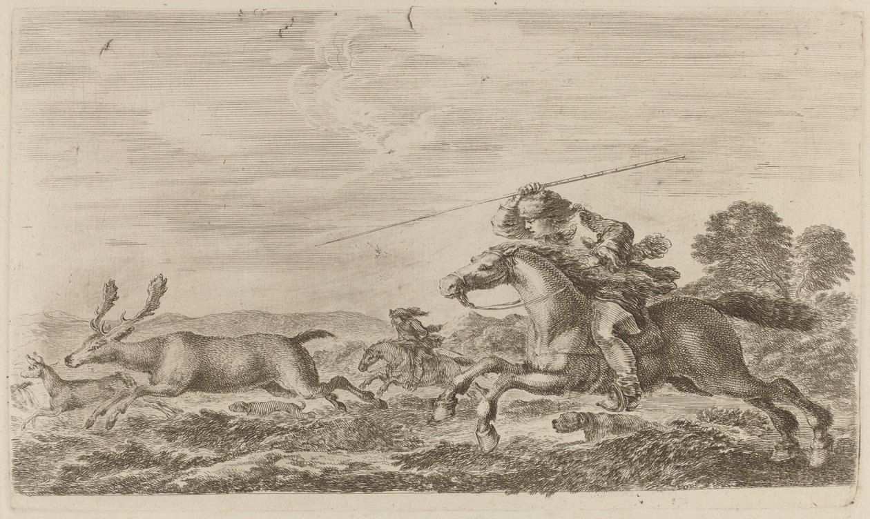 Cervi inseguiti da due cavalieri da Stefano della Bella