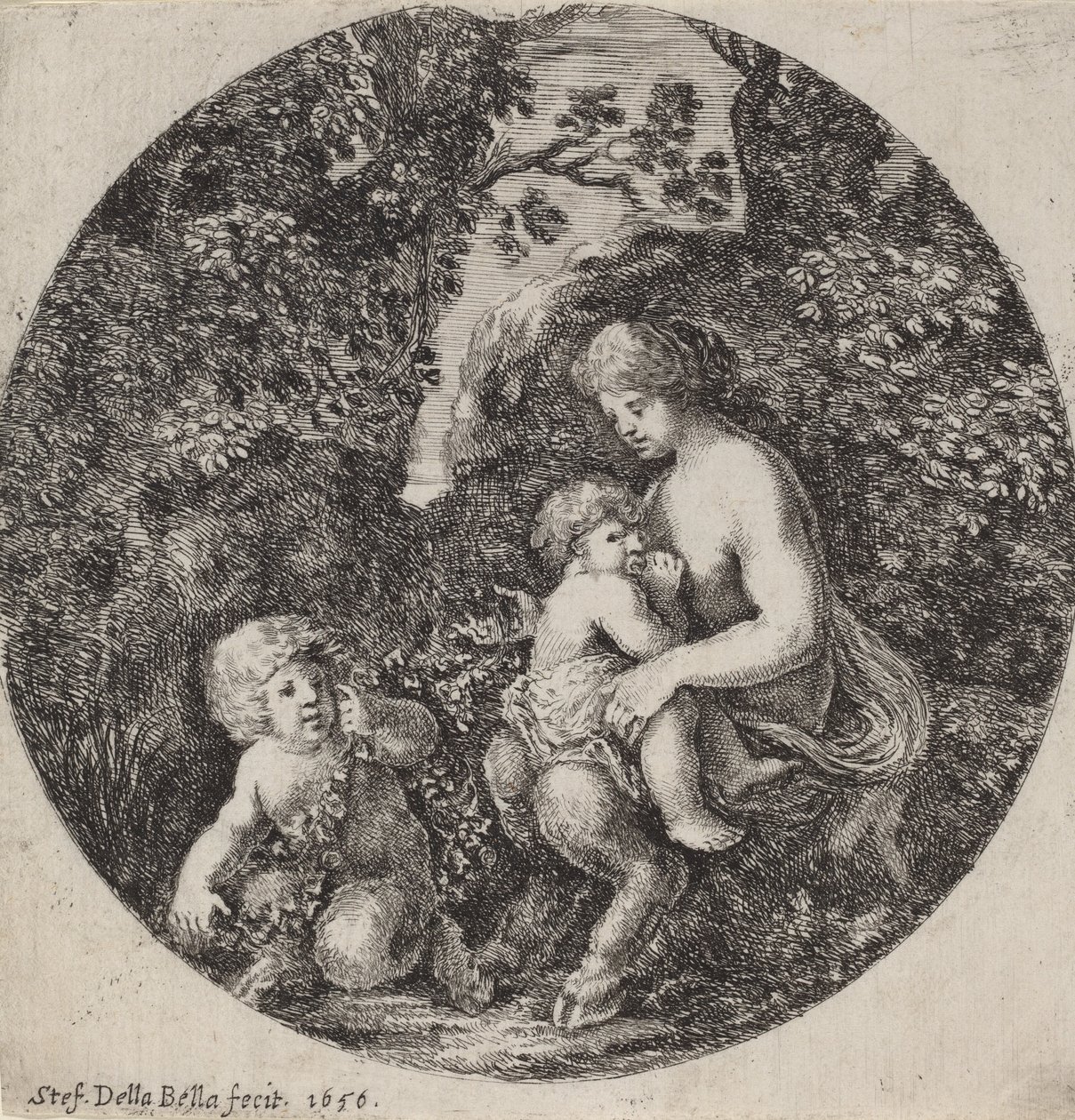Satiro femmina che allatta un bambino in un paesaggio boscoso, 1656 da Stefano della Bella