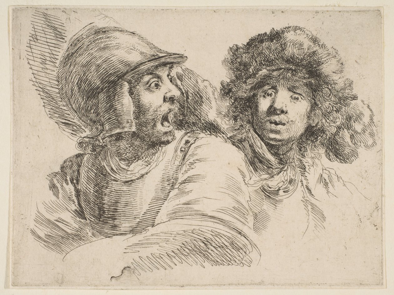 Soldato spaventato e uomo con cappello di pelliccia, ca. 1652 da Stefano della Bella