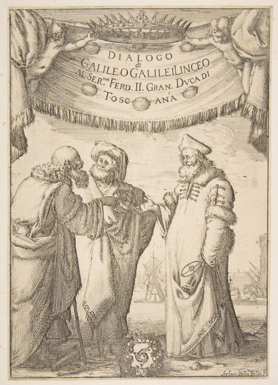 Frontespizio per Dialogo di Galileo Galilei da Stefano della Bella