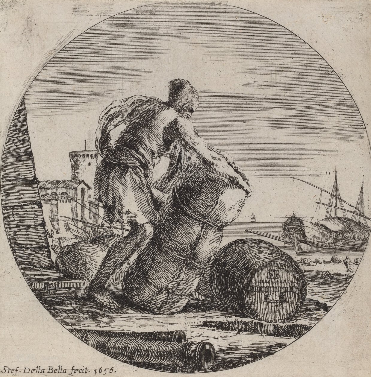 Schiavo della galera che trasporta il carico di una nave da Stefano della Bella