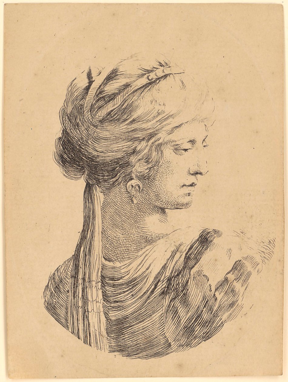 Giovane donna con il turbante, in profilo a tre quarti verso destra da Stefano della Bella