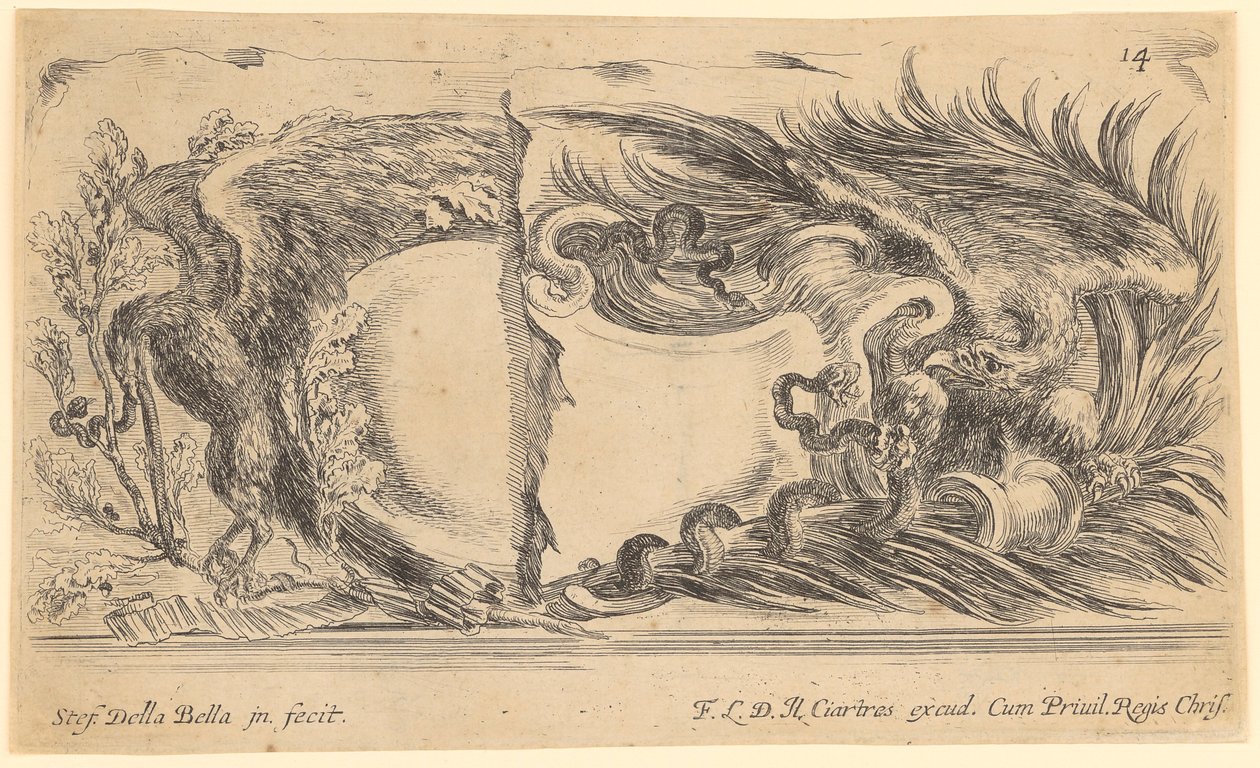 Cartuccia con aquila e serpenti da Stefano della Bella