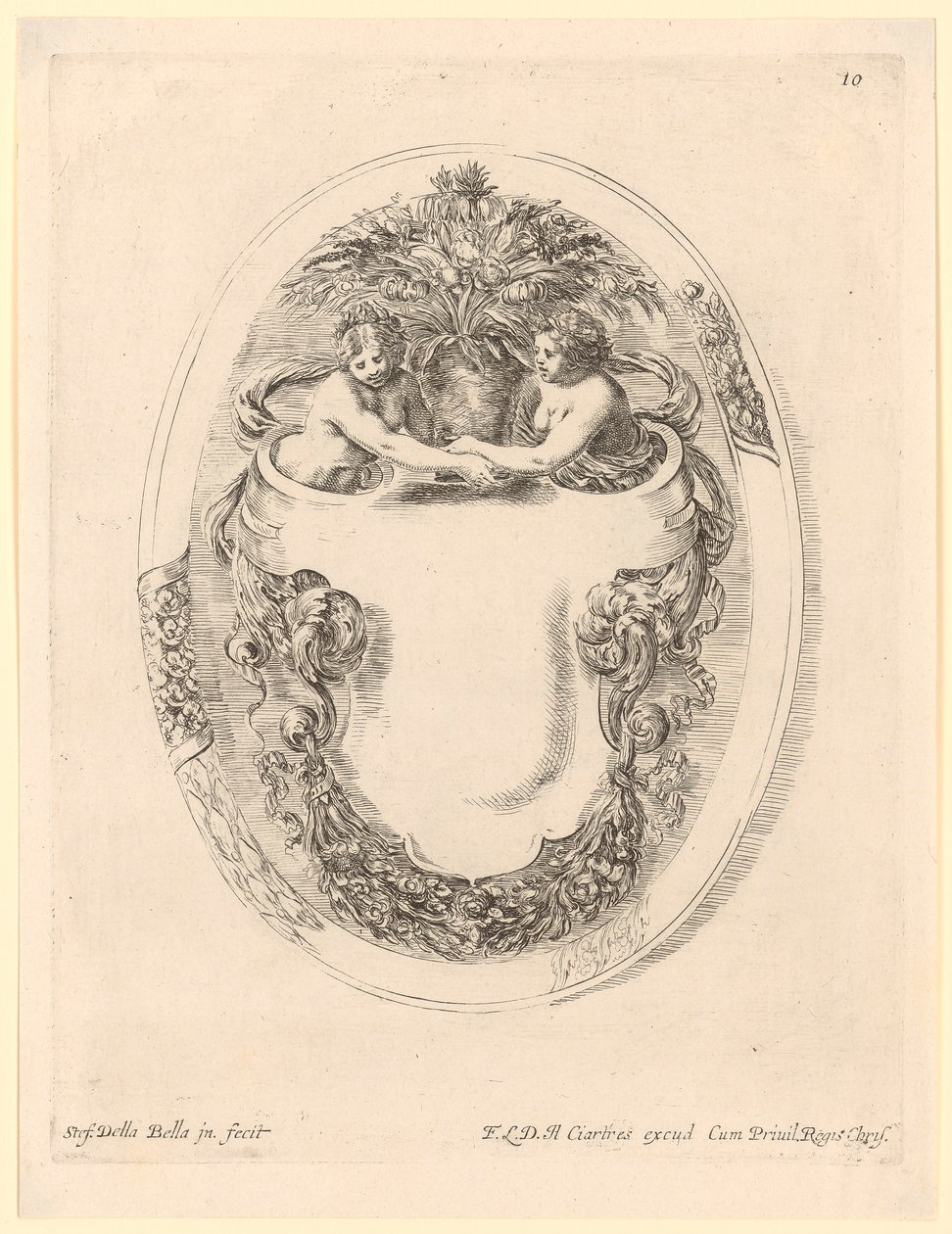 Cartuccia con due donne e un vaso di fiori da Stefano della Bella