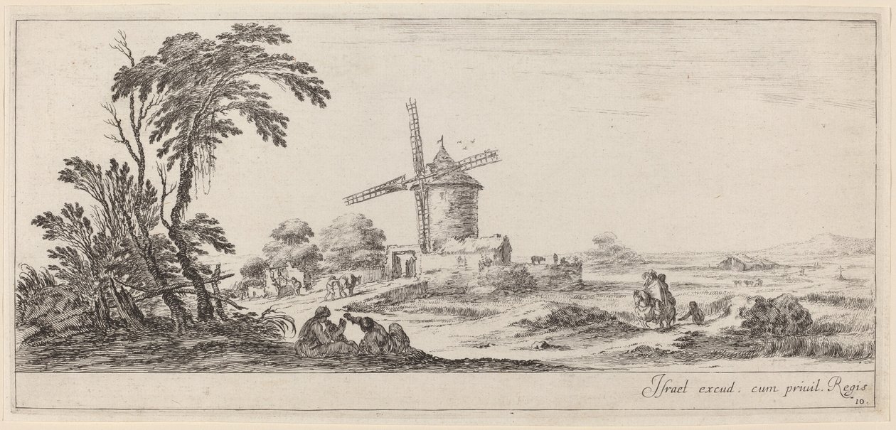 Paesaggio con mulino a vento da Stefano della Bella