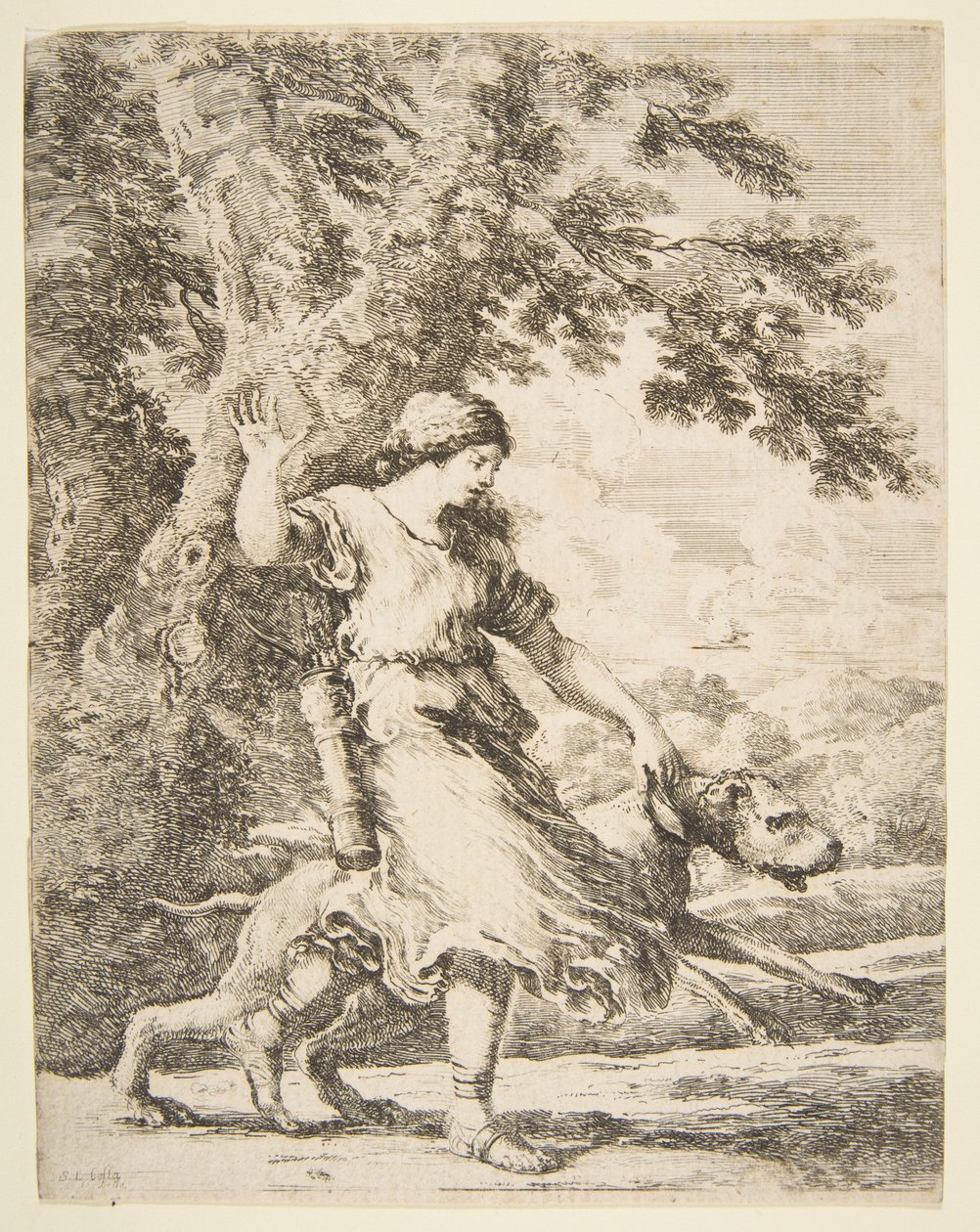 Ninfa che tiene un grande cane per il collare, ca. 1654 da Stefano della Bella