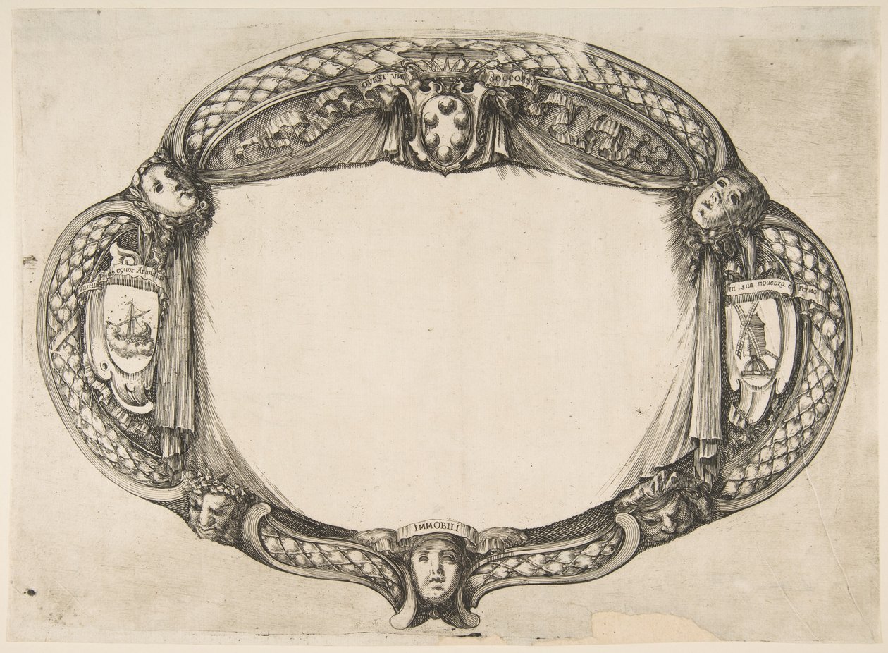 Disegno ornamentale per una tesi sul dispositivo: Quest un soccorso da Stefano della Bella